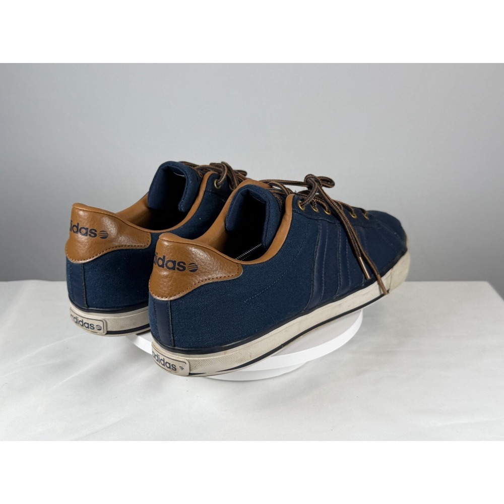 Adidas Neo Label Navy Canvas Sneakers Brown Leather Trim Mens US 14 - Picture 7 of 12